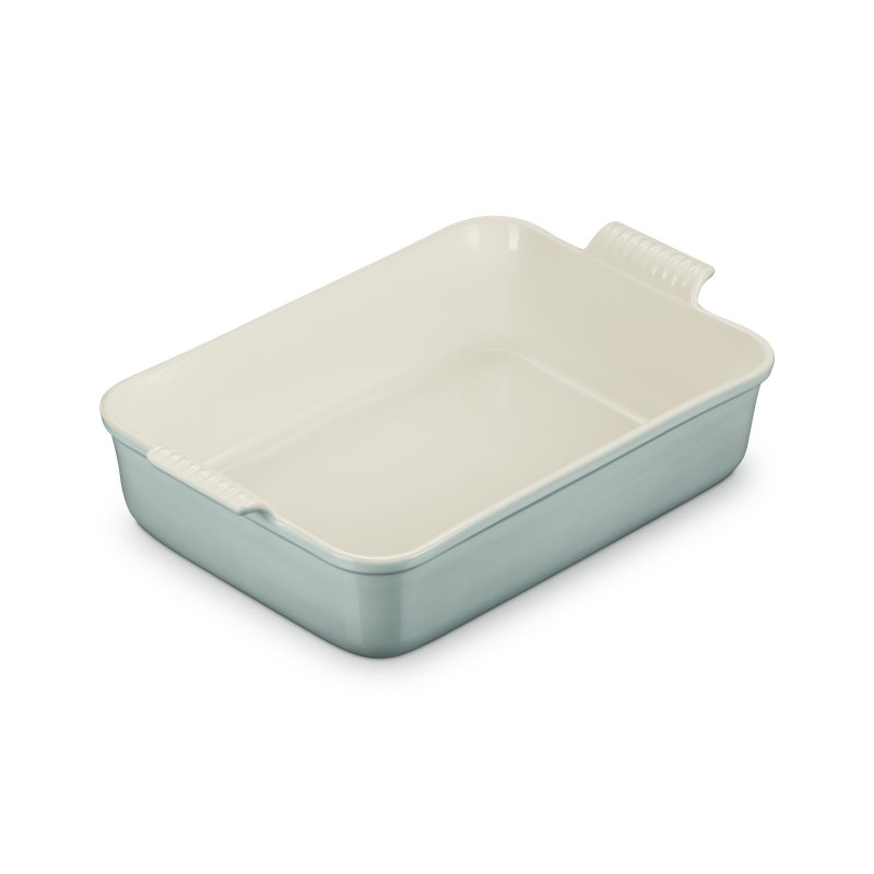 Le Creuset Stoneware Heritage Deep Rectangular Lasagna Dish, 6.75 Qt., Cerise, Sea Salt