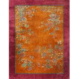 Antique Art Deco Room Size Wool Red, Yellow / Gold / Orange Rug