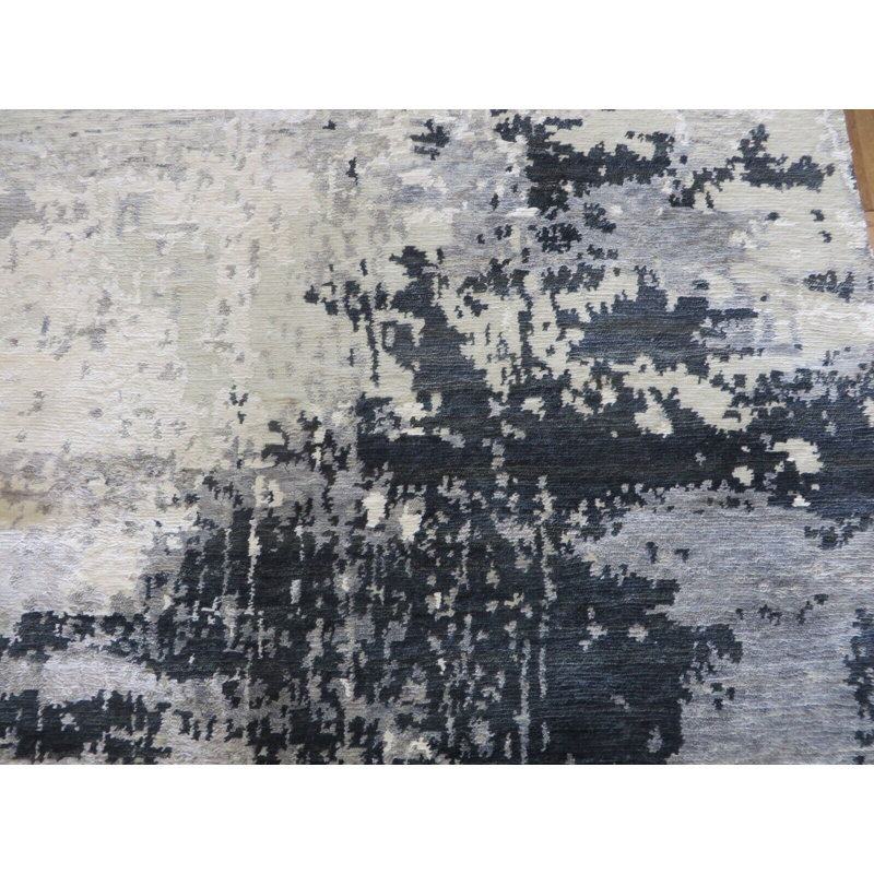 5 x 7 pi 3 po Tapis oriental moderne noir noué à la main gris 7A32BD0BC7284A9CAF4CFE7489725B82