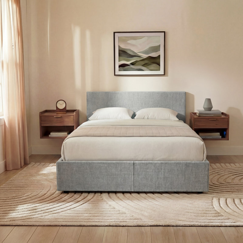 Enya Upholstered Ottoman Bed, UKFR Certified, Light Grey, Kingsize (5')