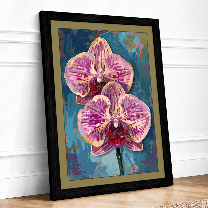 Orchid Study in Teal Botanical - Framed Print, Black, A4 - 29.7 x 21.0 cm