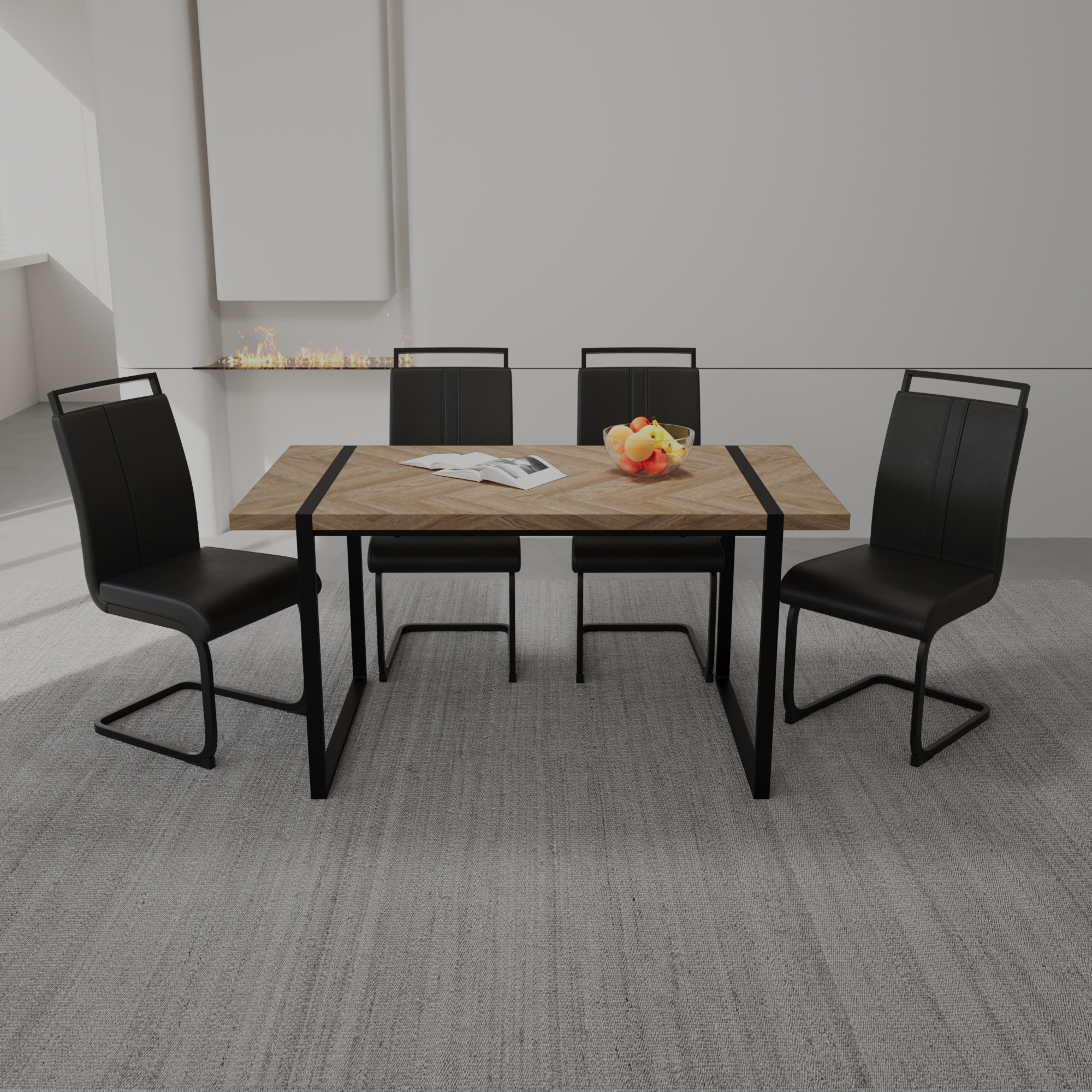 17 Stories 59 " Dining Table Rural Industrial Rectangular MDF Light ...
