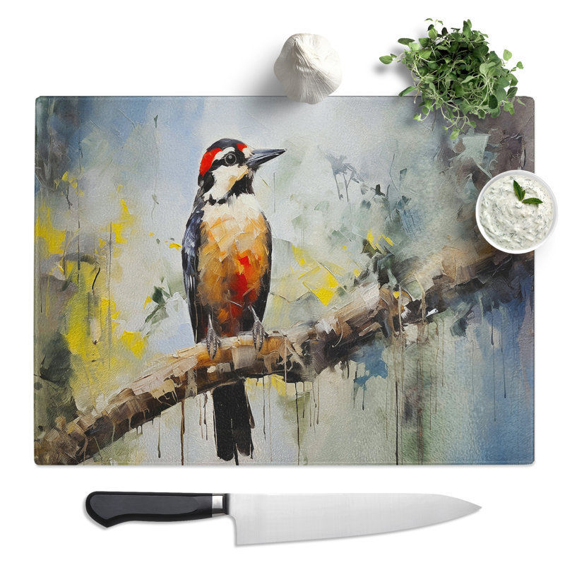 Woodpecker Gestural  Glass Chopping Board