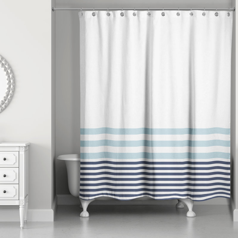Rideau de douche simple à rayures Maurine, Bleu marine