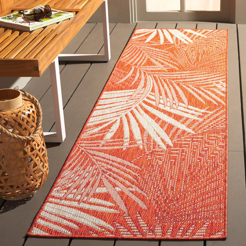 Pekalongan Floral Machine Woven Polypropylene/Polyester Indoor / Outdoor Area Indoor/Outdoor Area Rug in Orange/Ivory