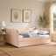 Lit de jour en vichy douillet avec couchette, sans sommier, port USB et conception adorable en forme de vague, tissu en lin-509523108