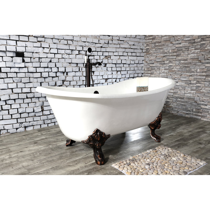 Kingston Aqua Eden 67-Inch Cast Iron Oval Double Slipper Clawfoot Tub (No Faucet Drillings), Oil Rubbed Bronze