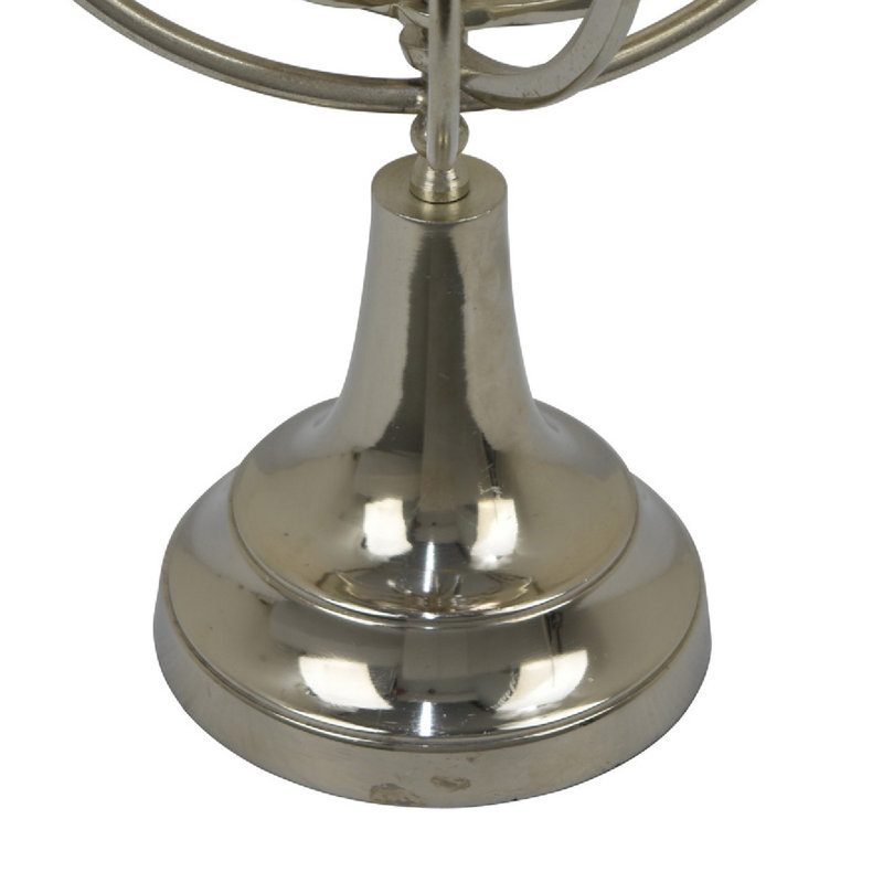 Tabletop Decor, Armillary Sphere w Globe, Polished Silver Metal 15 Inch