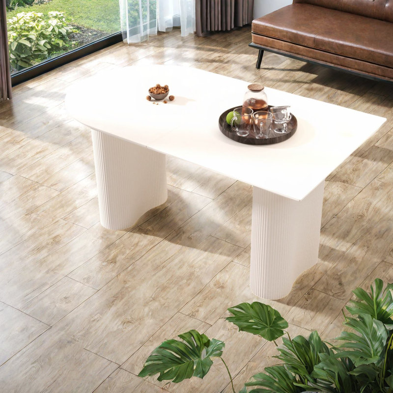 Table de salle à manger élégante en MDF crème moderne pour 4 à 8 personnes