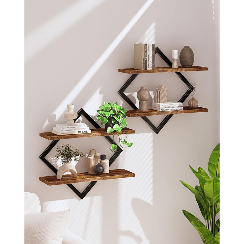 Ensemble de tablettes flottantes 2 - 2 tablettes murales suspendues pour salon, chambre à coucher, cuisine, bureau et bureau, brun rustique