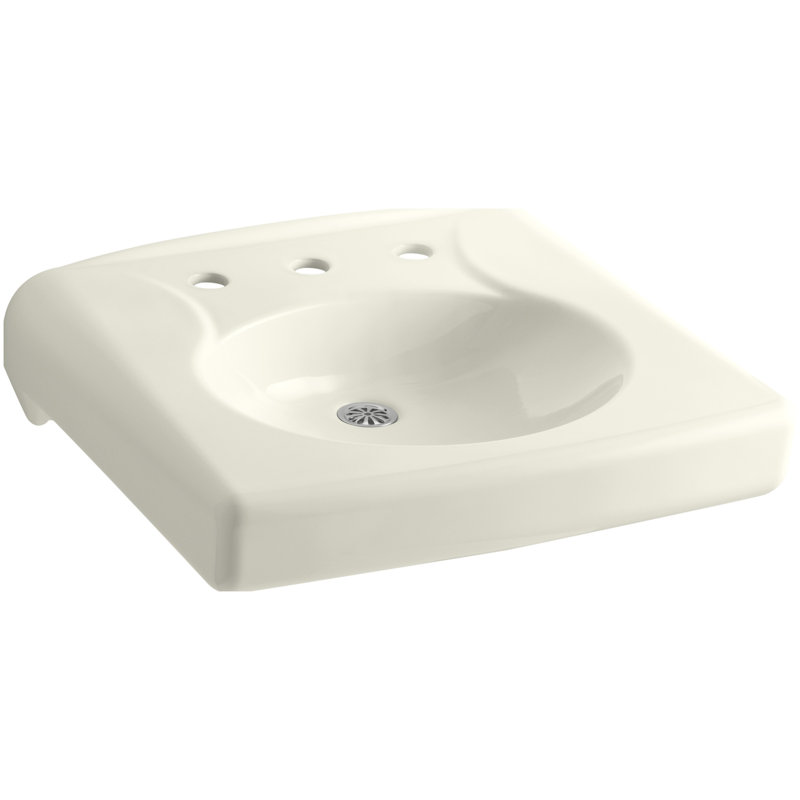 Brenham Ceramic 22" Wall Mount Bathroom Sink, Biscuit, 8" Centers