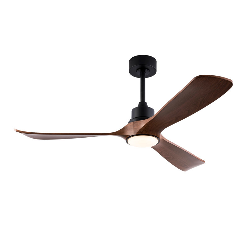 52 Inch Modern Ceiling Fan with LED Light, Remote Control and Reversible DC Motor - 3 Color Dimmable Lighting, 3 ABS Blades, Quiet Operation - Black and Dark Walnut Finish