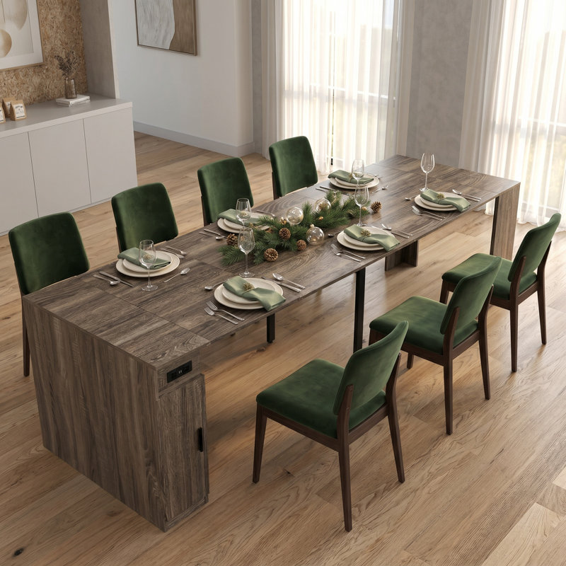 Extendable Dining Table With Outlet, Brown