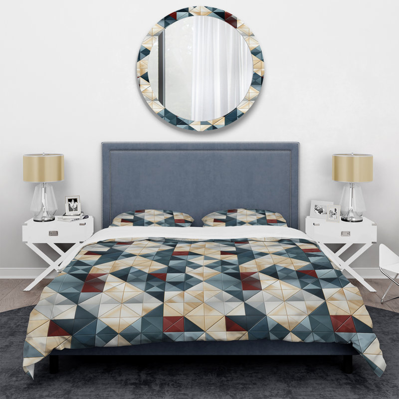Blue And Grey Cubic Angularity Geometric Shapes Duvet Cover, King Duvet Cover + 2 King Shams