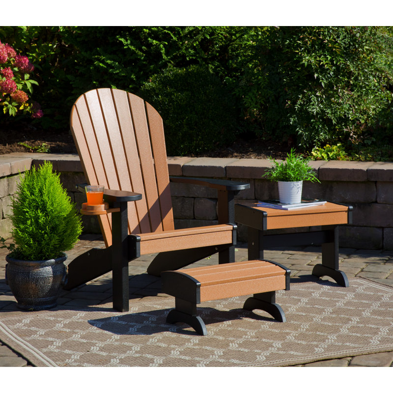 Aatikah Plastic Adirondack Chair with Ottoman/Table, Cedar/Black