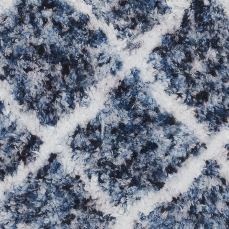 24" Diamond Faux Fur Throw Pillow, Royal Blue/White