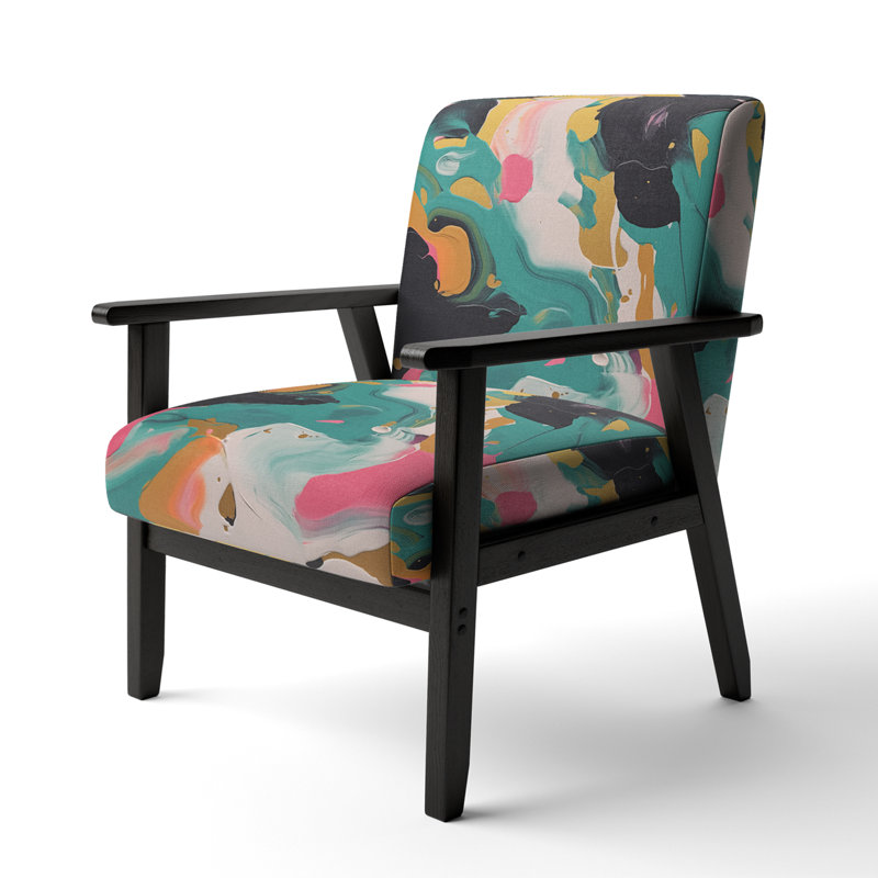 Turquoise and Pink Abstract Serenity II - Upholstered Contemporary Arm Chair, Turquoise Accent Chair
