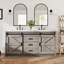 Meuble-lavabo double lavabo Chimira 60 po (152 cm) de largeur, style ferme, avec grand espace de rangement et porte coulissante, gris pâle-129439377-134039061-136892660
