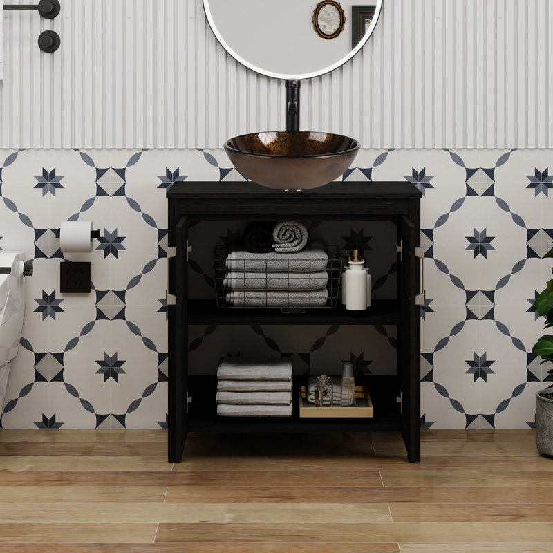 Meuble-lavabo simple 30 po avec lavabo moderne autoportant, Noir