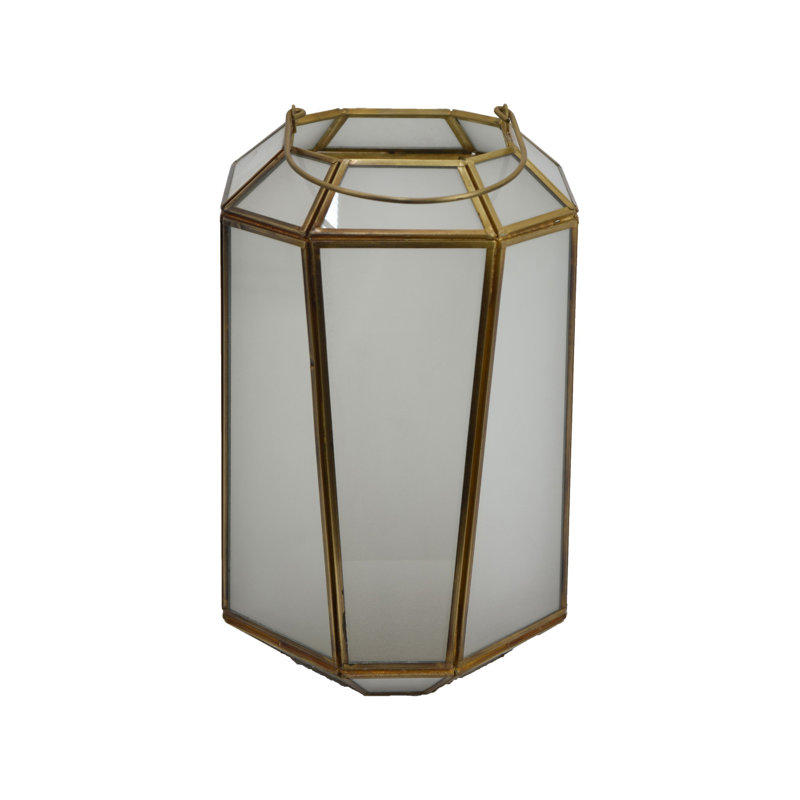 Raha Vintage Lantern with Frosted Glass Panels, Bronze Metal Frame 11 Inch, 10.75" H x 6.5" W x 6.5" D