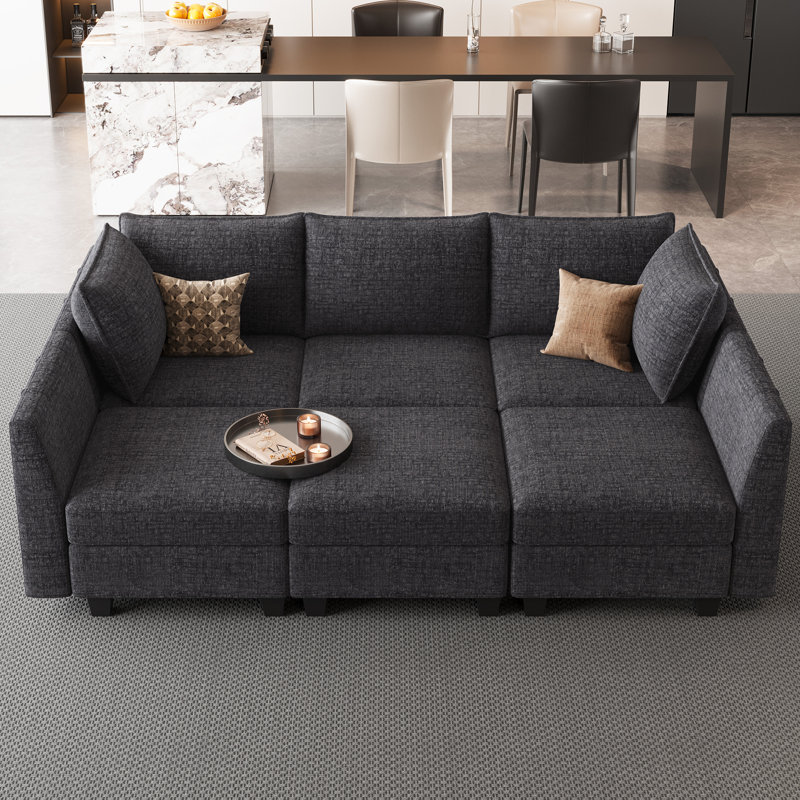 Canapé-lit modulaire convertible Aurora Chenille, H 36,2 po x l 87 po x P 59,8 po, Chenille noir