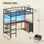 Lit mezzanine simple en L avec bureau, 3 tiroirs de rangement, station de charge, structure de lit mezzanine en métal avec lumières DEL et échelle