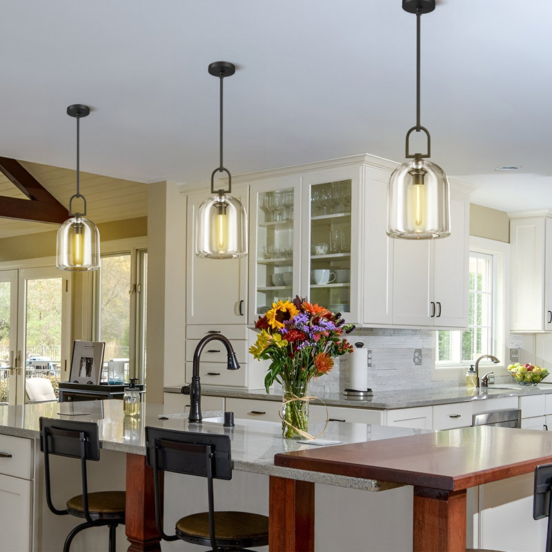Luminaire suspendu pour îlot de cuisine à 1 lumière avec cristal, Noir mat
