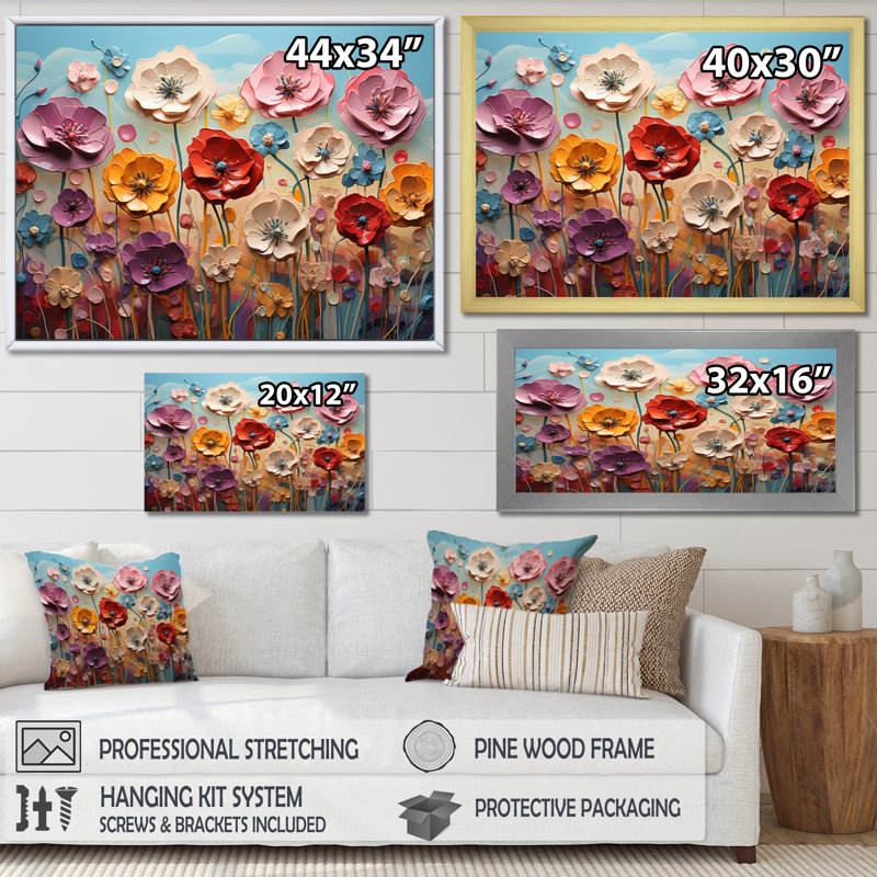 " Pink Dandelion Meadow Melody I ", 12" H x 20" W x 1" D, Silver Single Picture Framed