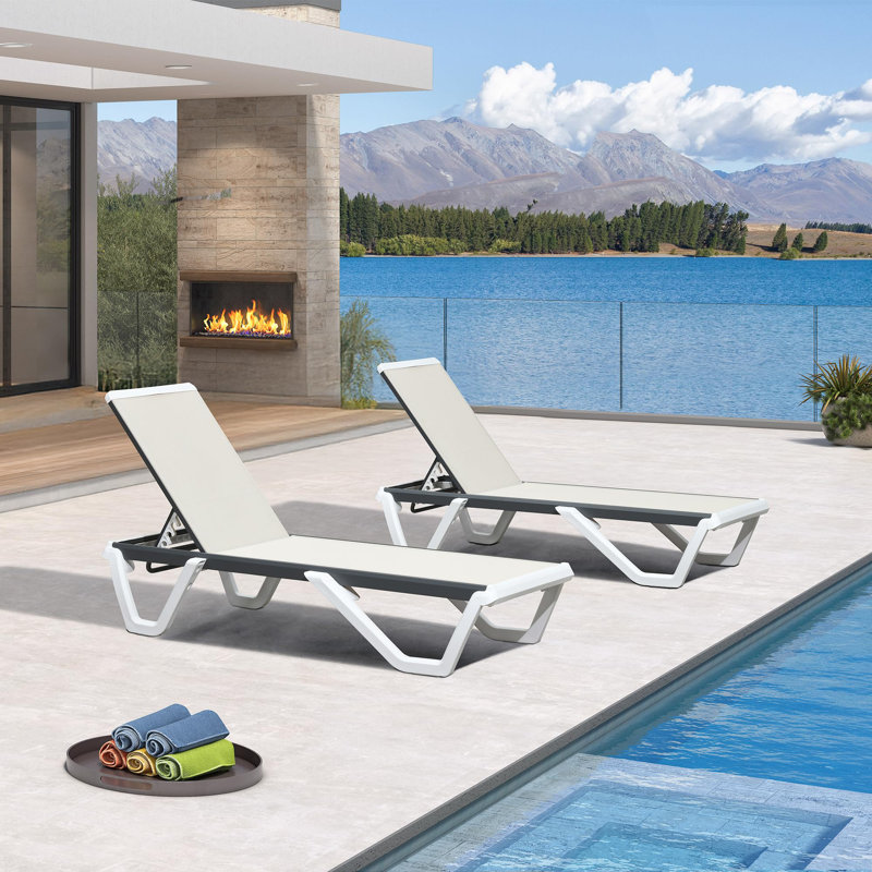 2-piece Outdoor Aluminum Chaise Lounge Set, Khaki