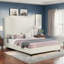 Queen Size White Bouclé Upholstered Platform Bed with Modern Design