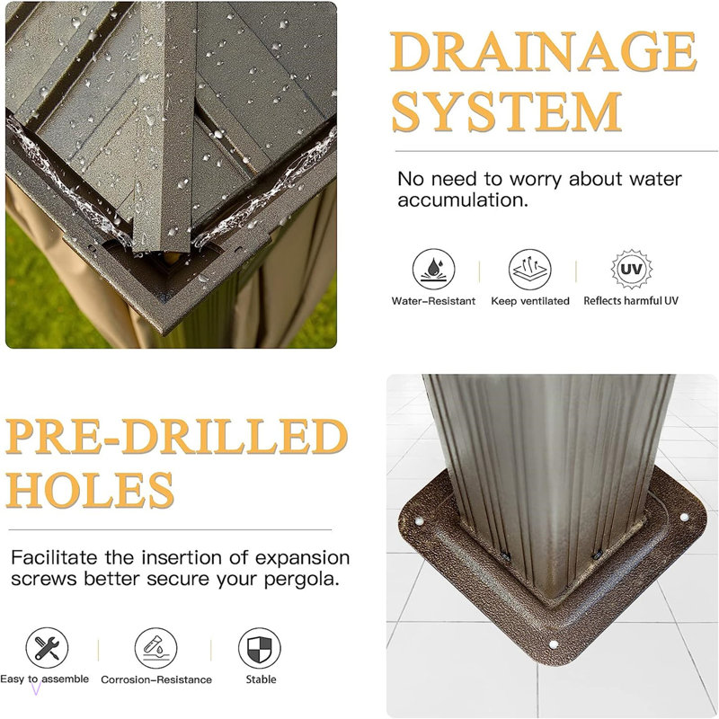 Outdoor Gazebo with Galvanized Steel Double Roof, Brown, 121.13" H x 239.93" W x 144.06" D