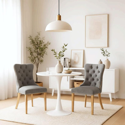 Jaqua Velvet Dining Chair Tufted Dining Room Side Chair with Solid Gold Plated Leg (Set of 2)