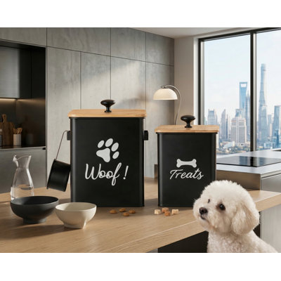 Paquet de 2 pots à friandises pour chien en métal noir, couvercles hermétiques, 5,9 po x 5,9 po x 7,1 po chacun, comptoir de cuisine, garde les collations fraîches