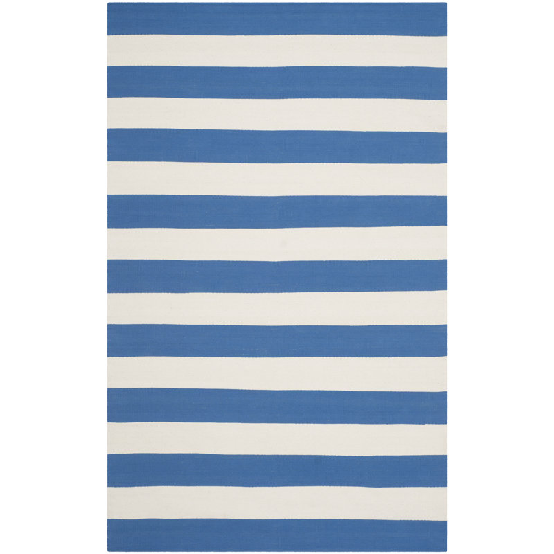 Striped Cotton Hand Woven Area Rug, Rectangle 122 x 183 cm