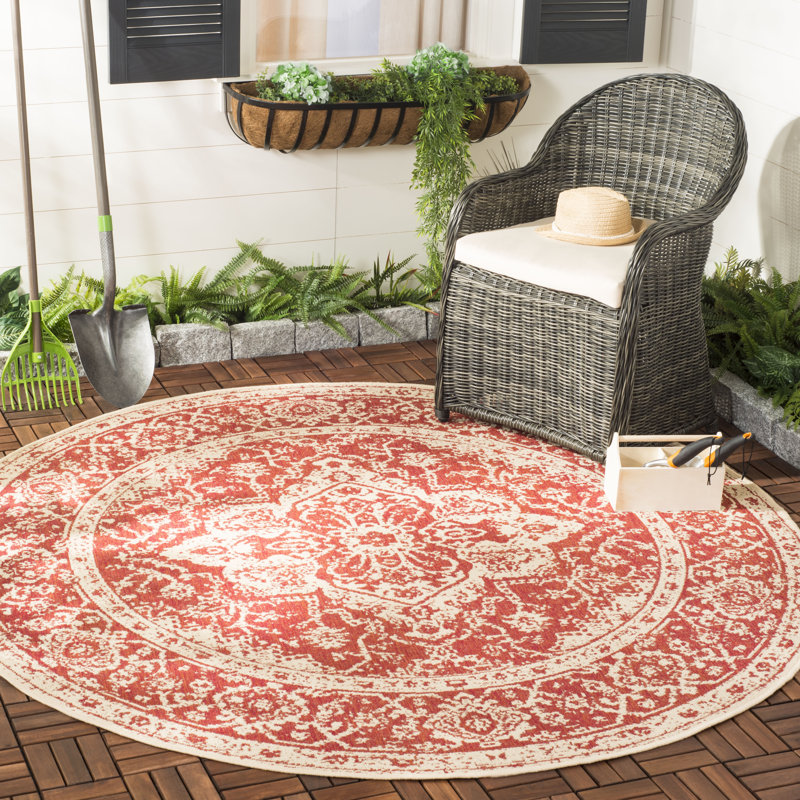 Danya Oriental Red/Cream Indoor / Outdoor Area Indoor/Outdoor Area Rug, Round 4'