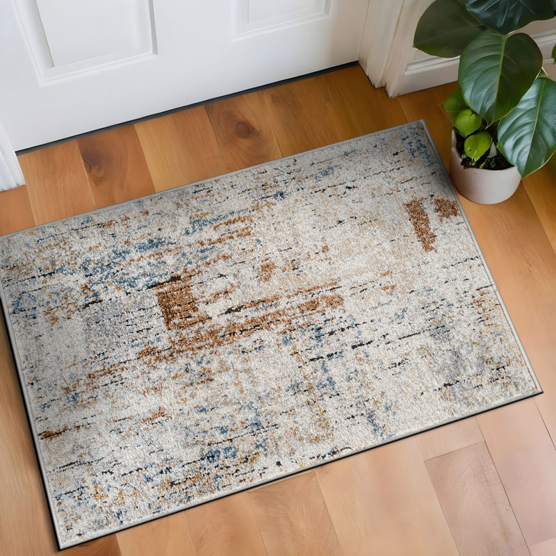 Multi-Color Strata Rug – Modern Layered Pattern, Easy To Clean, Rectangle 2' x 3'