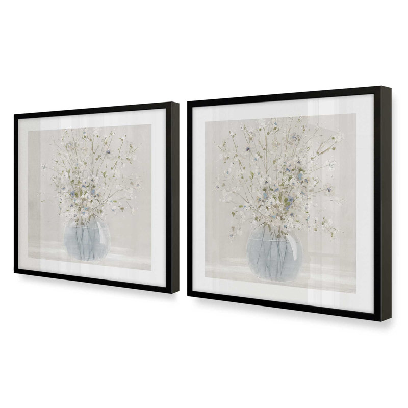«Happy Little Blooms», ensemble de 2 impressions, 20 po x 20 po, Impression encadrée, Noir satiné