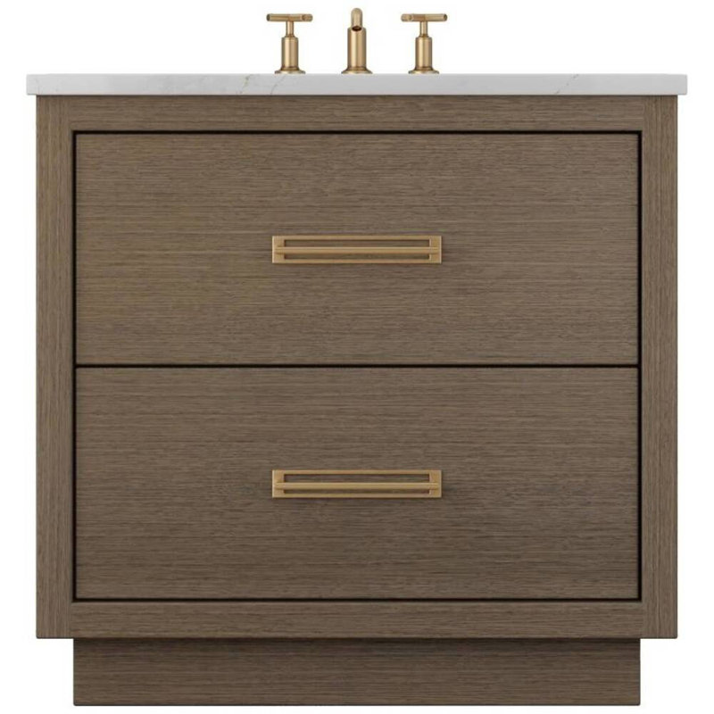 Avalon Two-Drawer Single Bath Vanity, Smoked Modern, Satin Gold, 36"