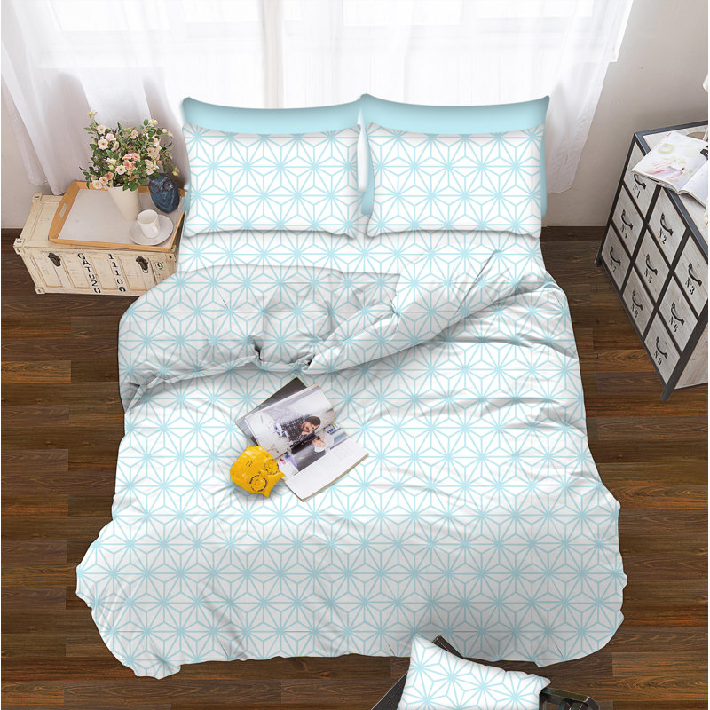 Cube Microfiber Geometric Sheet Set, Queen Sheet Set + Fitted Sheet + 4 Pillowcases, Aqua