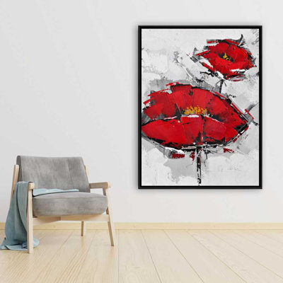 Art texturé sur toile, coquelicots rouges texturés