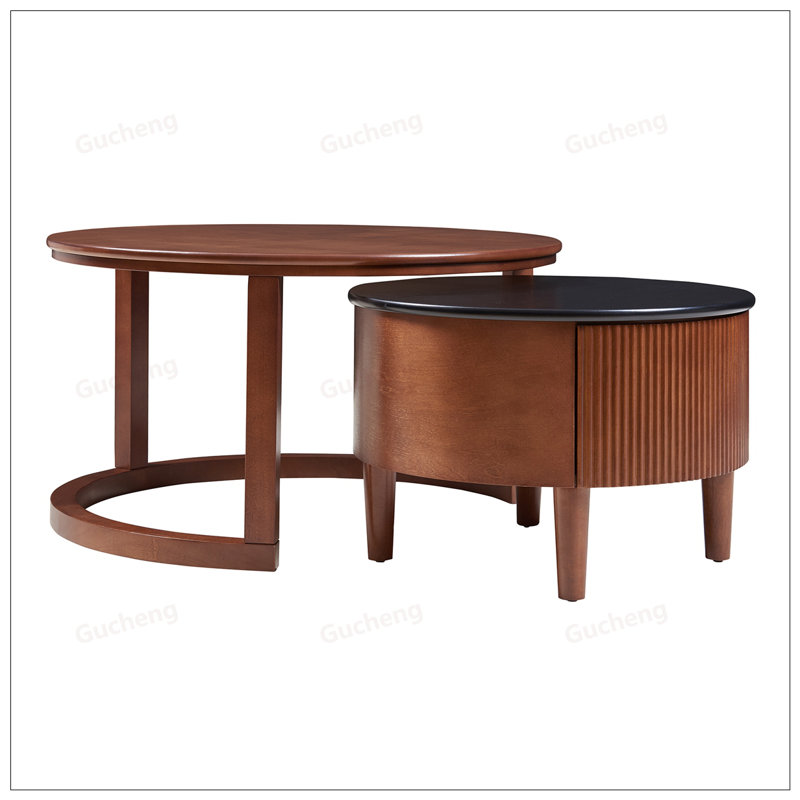 Table basse gigogne ronde vintage avec tiroir cannelé, 31,5 pouces, peu encombrante et élégante pour la vie moderne