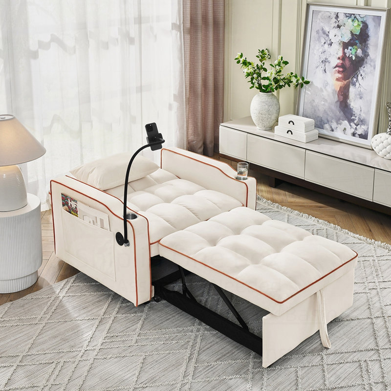 Fauteuil-lit polyvalent avec charge USB, dossier réglable et conception compacte pour une vie moderne, Beige