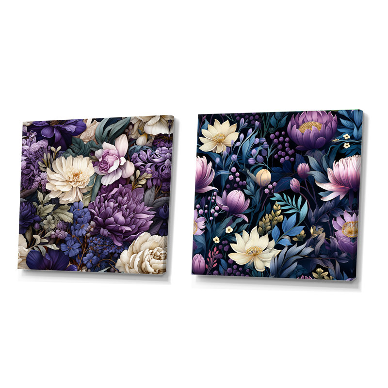 Antoine - Ensemble de 2 collages floraux carrés, H 16 po x l 33 po, Toile tendue