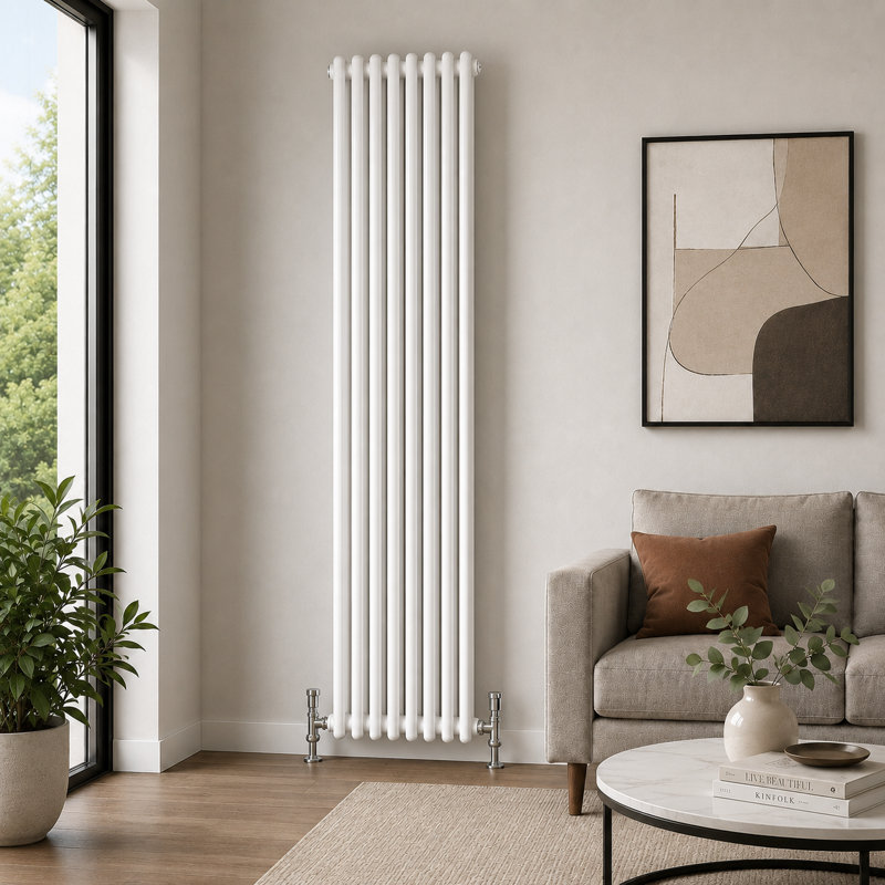 Uxbridge Vertical Traditional Colosseum Radiator, 1800mm H x 380mm W x 100mm D, White