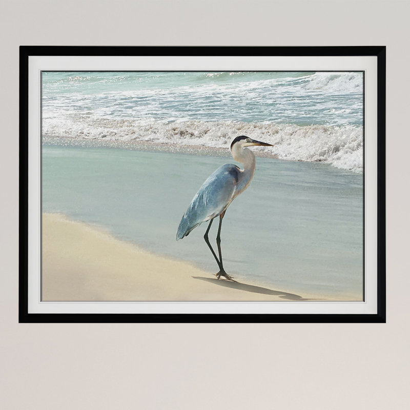 « beach set héron », reproduction de photo sur toile tendue, H 30 po x l 40 po x p 1,5 po, Cadre noir