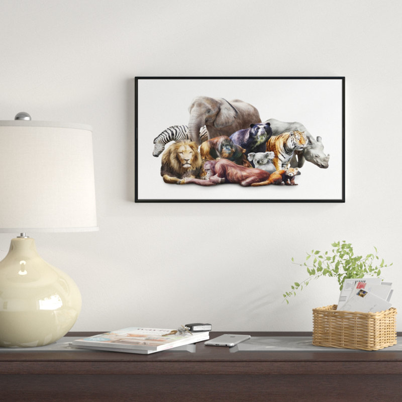 «Animaux sur fond blanc», reproduction d'impression sur toile tendue, H 16 po x l 32 po x P 1 po