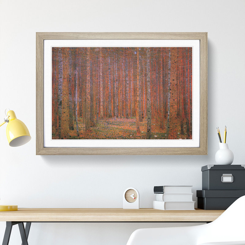 Pine Tree Forest by Gustav Klimt - Framed Print, 48cm H x 65cm W x 2cm D, Oak Framed