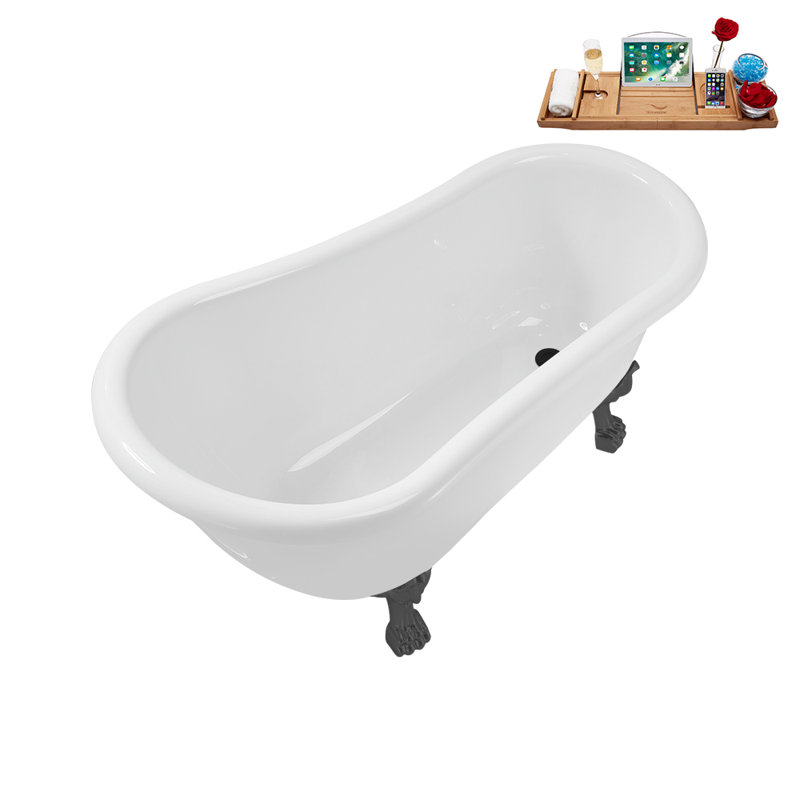 53.1'' x 25.6'' Freestanding Soaking Acrylic Bathtub, Brushed Gun Metal, Matte Black