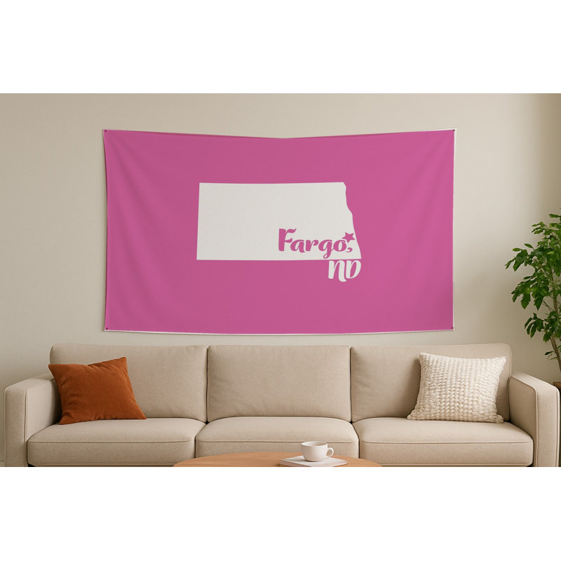 Home Sweet Fargo — Silhouette de l'État du Dakota du Nord — Tapisserie murale tissée au format paysage, H 26 po x l 36 po