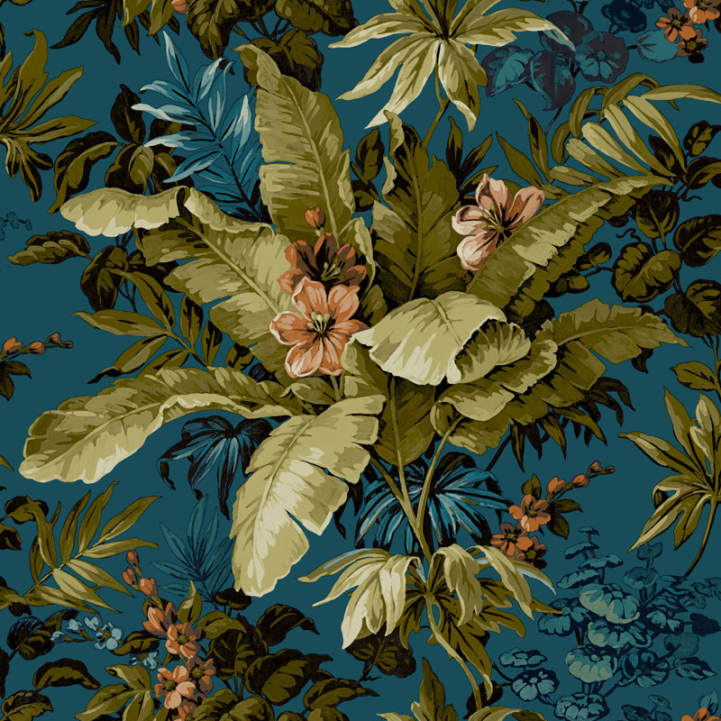 Papier peint botanique Asperia, Bleu